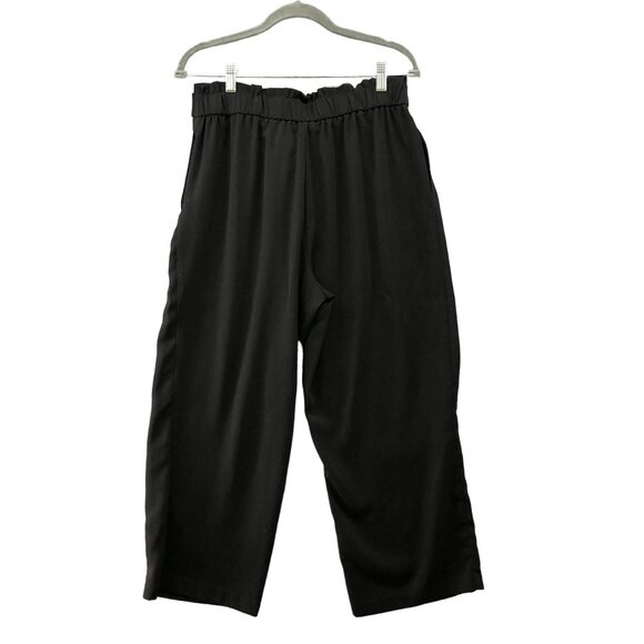 Zara Wide Leg Crop Dress Pants Womens Large L Black Tie Waist High Rise - Picture 2 of 9